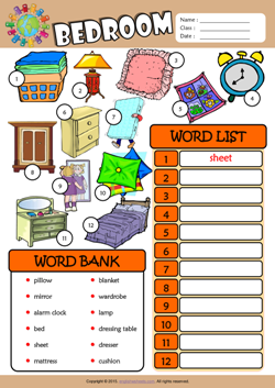 Bedroom ESL Printable Worksheets For Kids 3